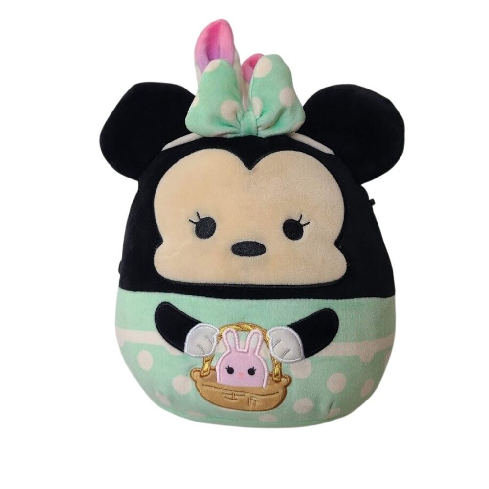 Disney Squishmallow Minnie Mouse Easter Plush Toy 10" Polka Dot Green & Pink Bow